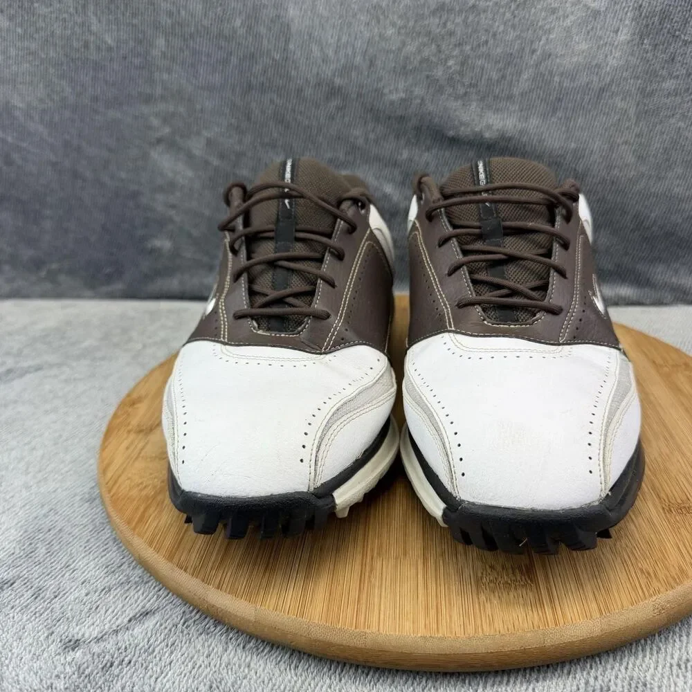 Nike Air Golf Shoes Mens Size 9.5 Brown White Leather Spiked Cleats 336050-102